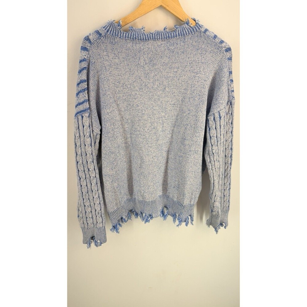 Bibi Women Sweater Size L Cable Knit Long Sleeve Distressed Chunky Blue - Picture 2 of 13